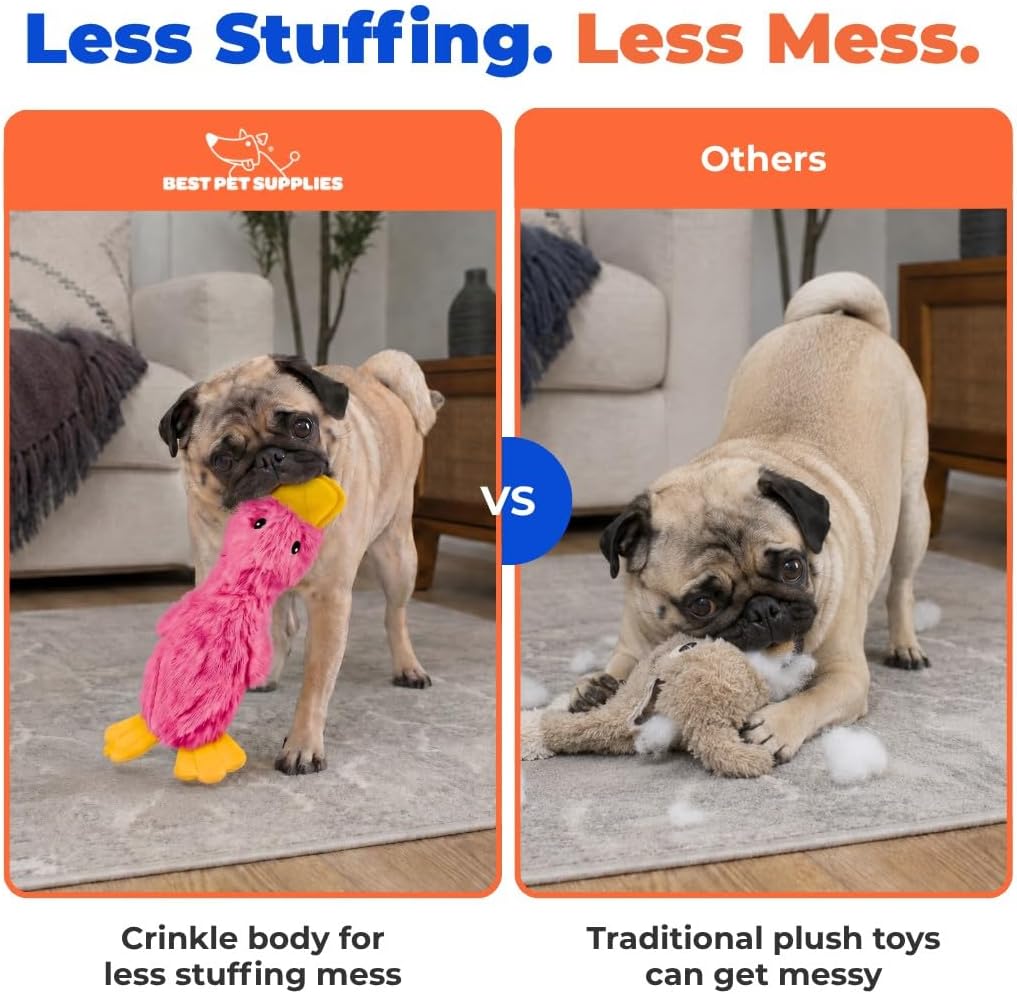 Furvoro PinkyCrinkle Duck Dog Toy, Stuffing Free Squeaky Plush Toy for Small, Medium and Large Dogs, Interactive Crinkle Toy for Play and Fetch